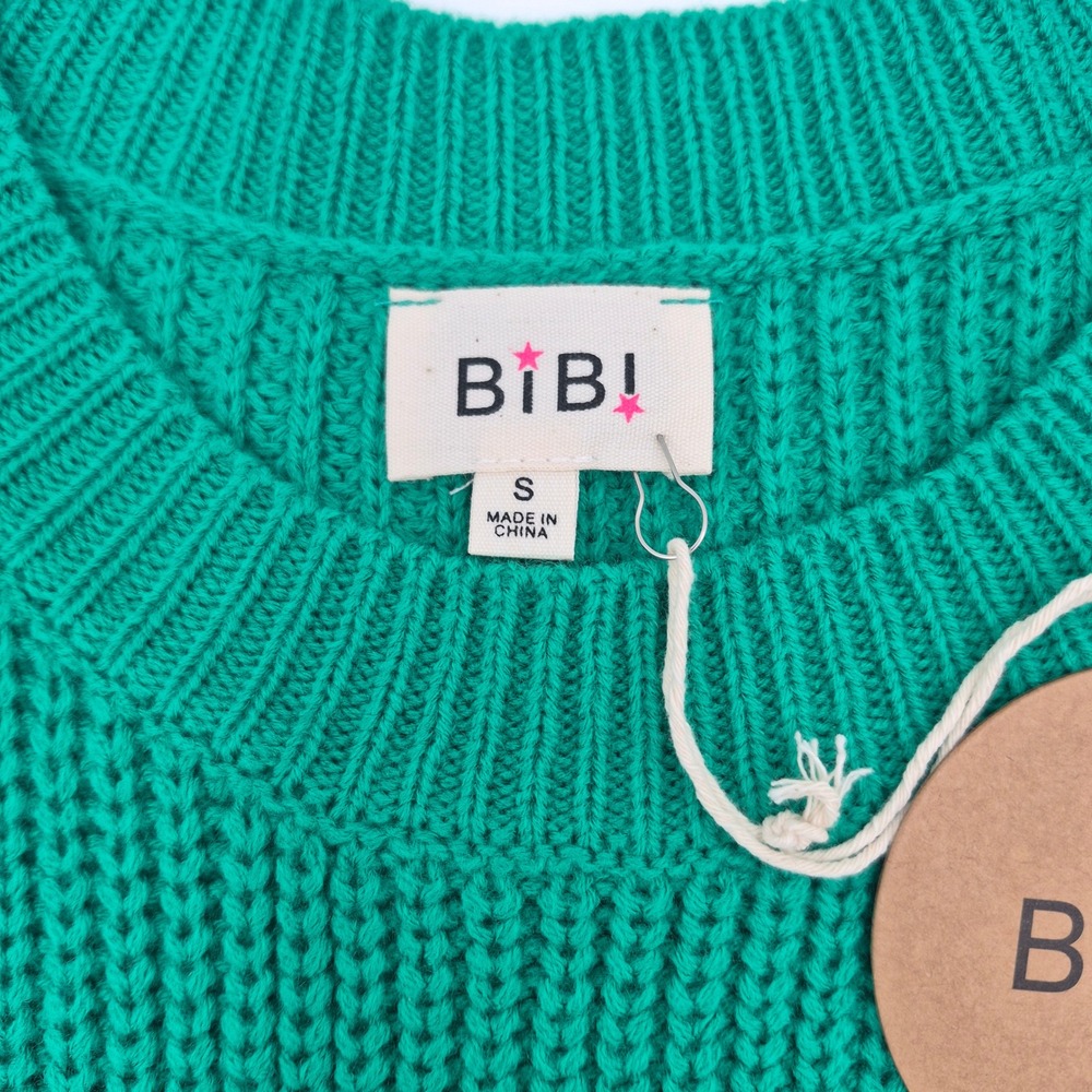 BiBi Green Chunky Knit Sweater Vest Crew Neck Pocket IT1000-01 NWT Small - Picture 4 of 6